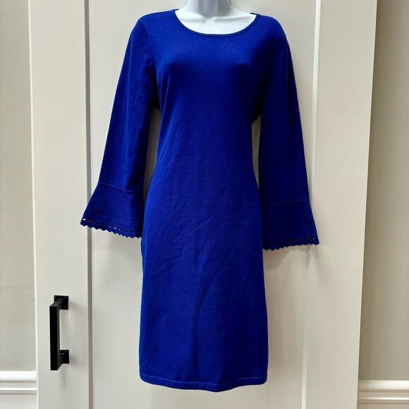 DKNY lightweight blue sweater dress bell sleeves woman’s size M - Picture 1 of 6